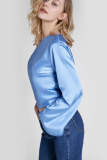 Deep Sky Blue Asymmetric One Shoulder Blouse