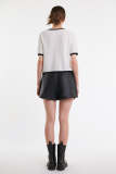 White Contrast Trim Zip Front Knit Top