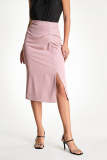 Pink Ruched Side Midi Skirt