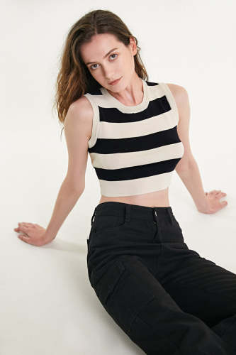 Black Striped Knitted Vest