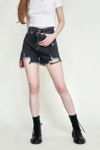 Dim Grey Distressed Boyfriend Denim Shorts