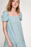 Cornflower Blue Gingham Puff Sleeve Maxi Dress