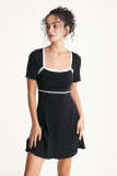 Black Square Neck Contrast Trim Knitted Mini Dress