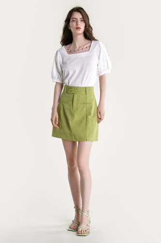 Yellow Green High Rise A-Line Mini Skirt