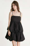 Black Tiered Puffball Mini Dress