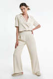 Ivory High Rise Wide Leg Suit Pants
