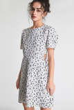 White Floral Print Cut Out Waist Tie Detail Mini Dress