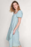 Cornflower Blue Gingham Puff Sleeve Maxi Dress