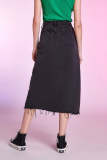 Black Denim Slit Hem Midi Skirt