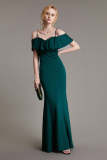 Dark Green Ruffle-Trimmed Off-the-Shoulder Maxi Dress