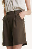 Saddle Brown Half-Elastic Waistband Asymmetric Shorts
