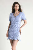 Light Steel Blue Ruched Ruffled Bodycon Mini Dress