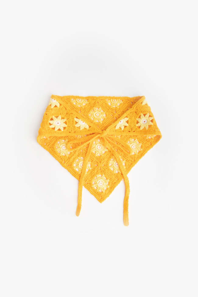 Gold Daisy Granny Square Crochet Head Scarf