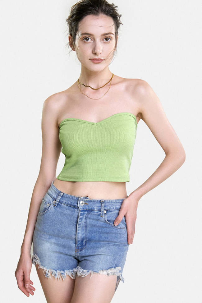 Dark Sea Green Rib-Knit Crop Tube Top