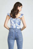 Fiora Light Steel Blue Floral Blouse