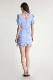 Light Steel Blue Ruched Ruffled Bodycon Mini Dress