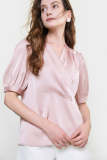 Pink Surplice Neck Ruched Blouse