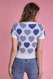 Dark Blue Heart Print Knitted Crop Top
