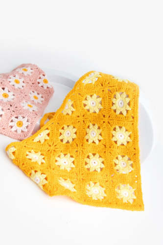 Gold Daisy Granny Square Crochet Head Scarf