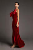 Dark Red Front Bow Side Slit Mermaid Maxi Dress