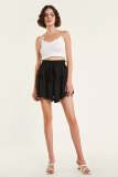 Black Elasticated Waist Ruffle Trim A-Line Shorts