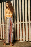 Multicolor Boho Print Wide Leg Tie Detail Slit Hem Pants