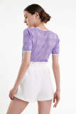 Medium Purple Contrast Scallop-Edge Pointelle Knit Top