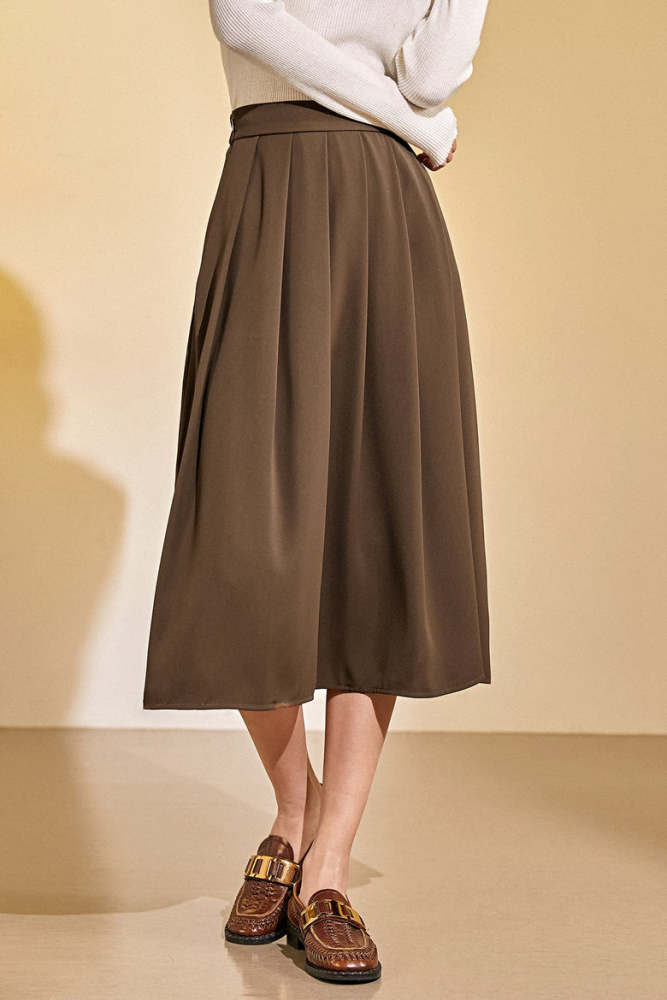 Sienna Half-Elastic Waist Pleated Midi Skirt