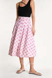 Pink Floral Print Flowy Midi Skirt