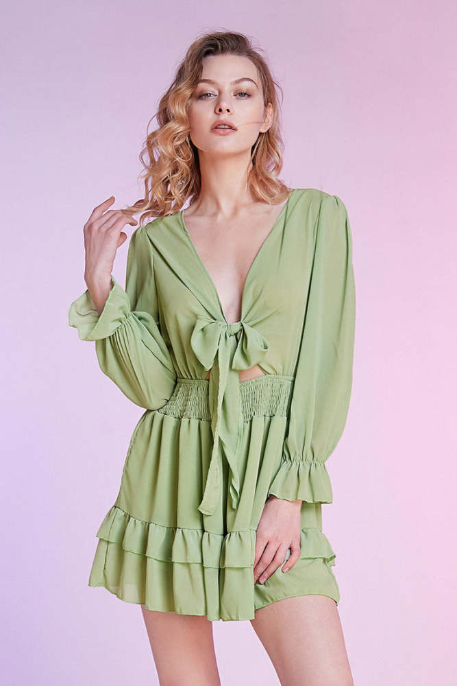 Light Green Tie Front Mini Dress