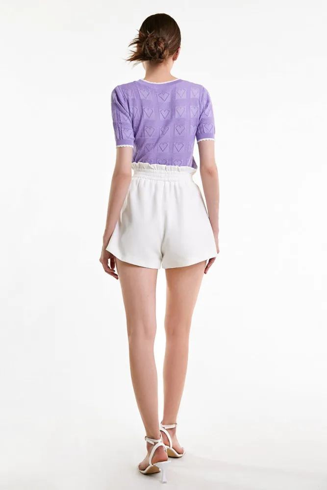 White Elasticated Waistband Pocket Detail Shorts