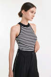 Black and White Striped Rib-Knit Tank Top