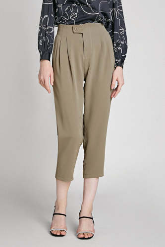 Dark Khaki Half Elastic Waist Suit Pants