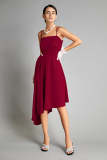 Dark Red Spaghetti Strap Asymmetric Hem Midi Dress