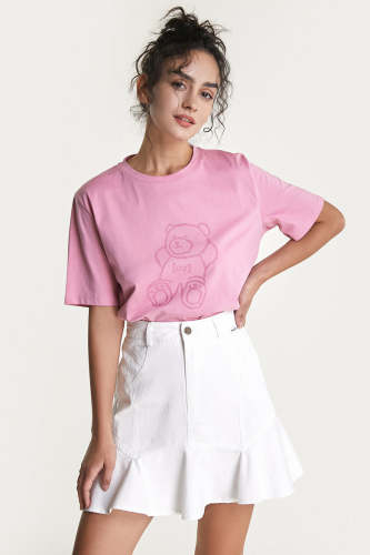 Pink Bear Print Cotton T-Shirt