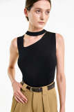 Flash Sale                Black Rib-Knit Asymmetric Cut Out Tank Top