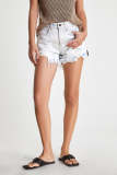 Light Blue Wash Ripped Fringe Hem Denim Shorts