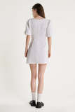 White Textured Buckle Strap Detail Puff Sleeve Mini Dress