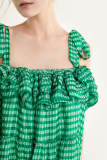 Medium Sea Green Plaid Ruffled Tie Strap Midi Dress
