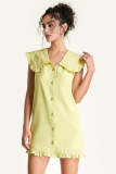 Yellow Sleeveless Button Front Ruffled Oversized Collar Mini Dress