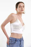 White Satin Halterneck Cropped Cami Top