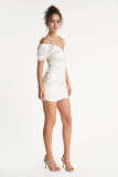 Ivory Ruched Off-the-Shoulder Bodycon Mini Dress