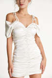 Ivory Ruched Off-the-Shoulder Bodycon Mini Dress