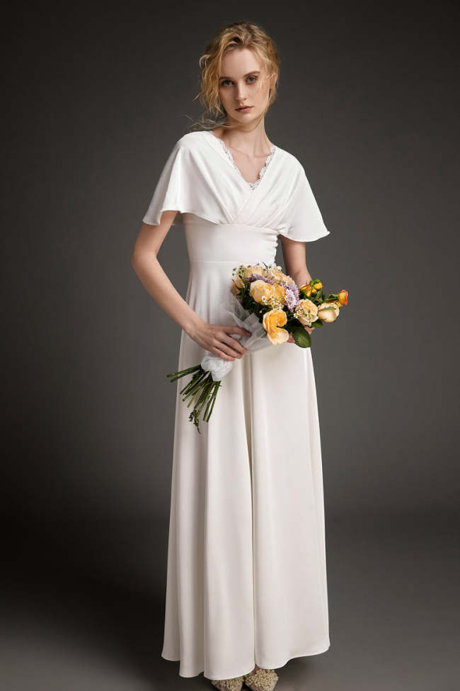 White Flutter Sleeve Lace-Up Satin Maxi Dress