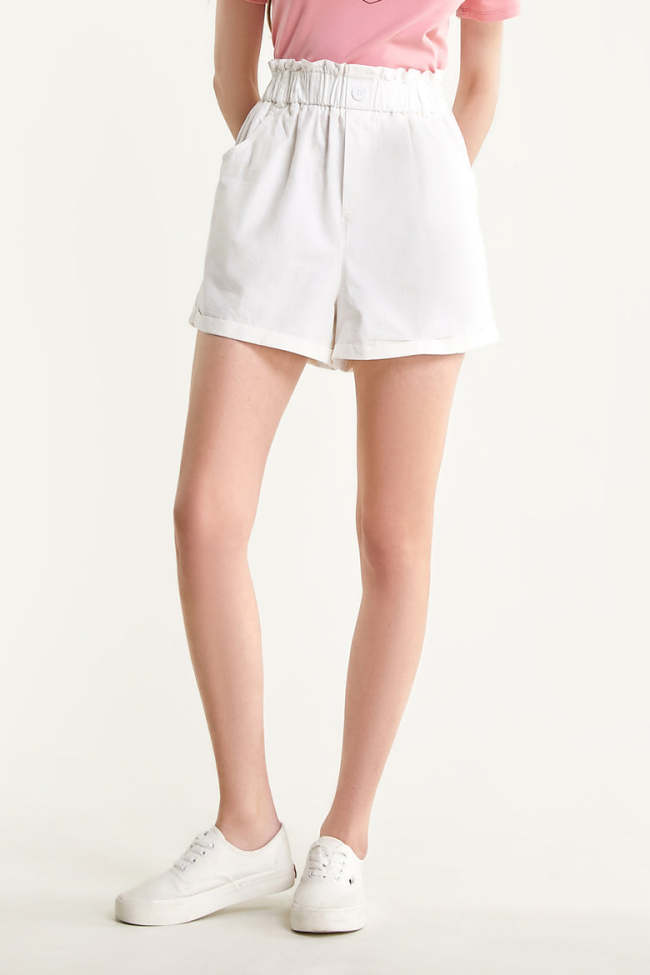 White High Rise Elastic Waist Shorts