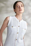 Light Blue Sleeveless Button Front Pocket Detail Knitted Mini Dress