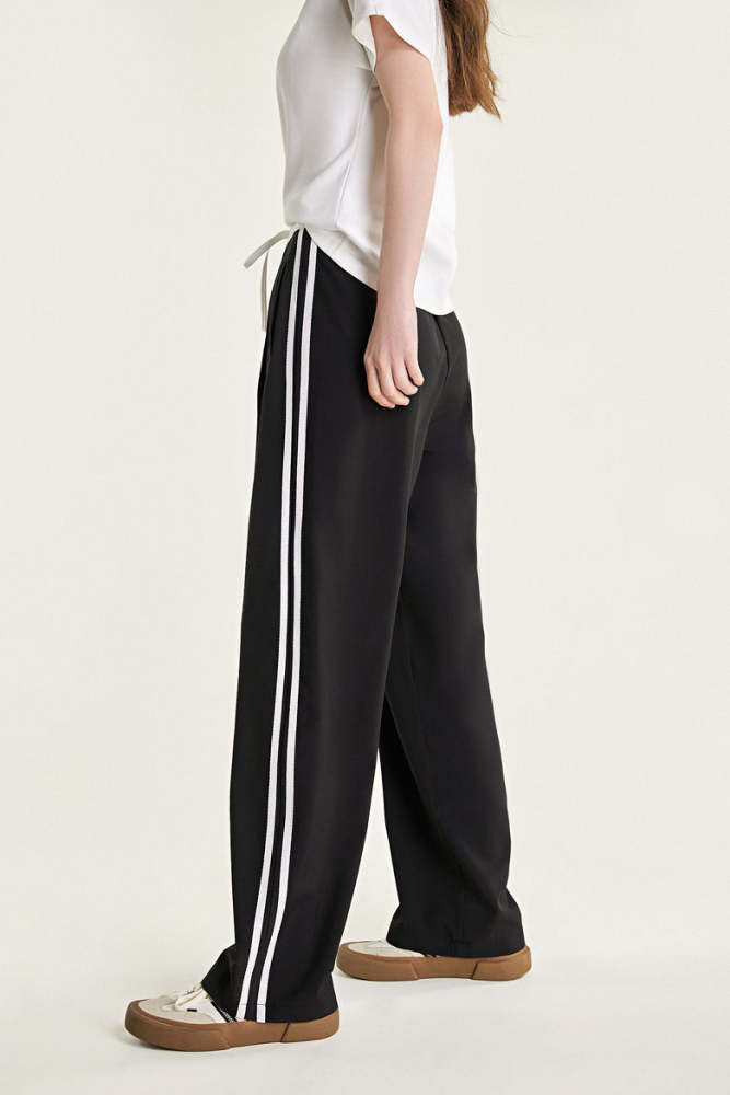 Black Side Stripe Tie Detail Pants