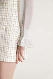 White Mesh Yoke Tweed Mini Dress