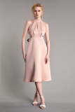 Pink Halterneck Tie Waist Keyhole Midi Dress