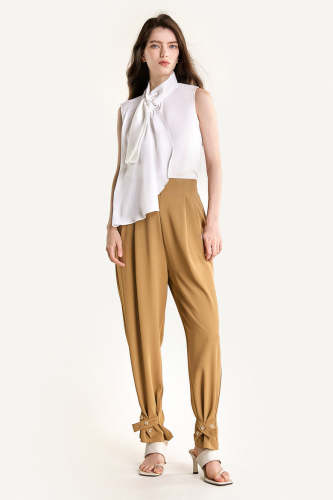 Burly Wood Straight Leg Button Hem Pants